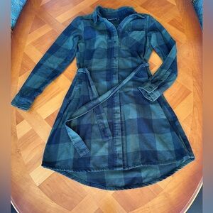 United by Blue XS Green Black Plaid Shirt Dress Flannel Fall Winter Warm Soft